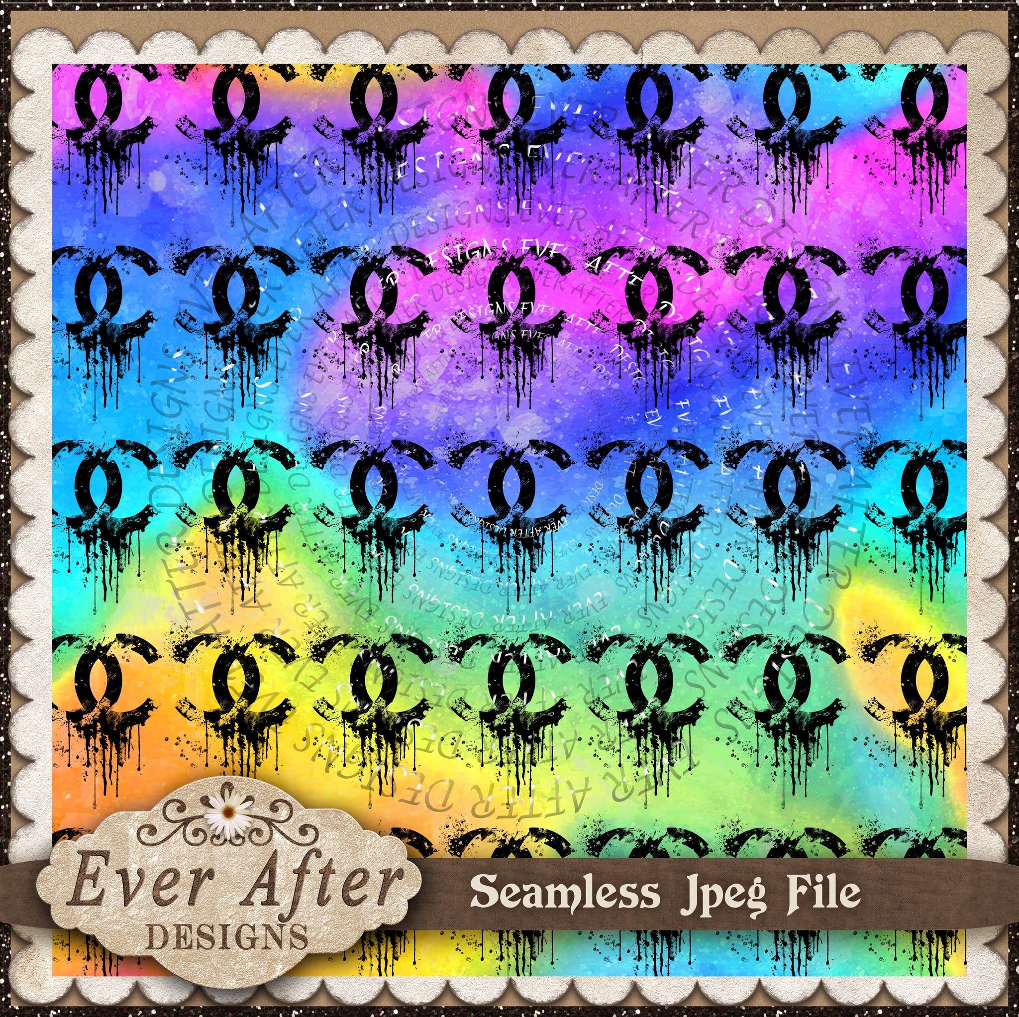 000294 Chanel double c drip pink rainbow background – Everafter Designs