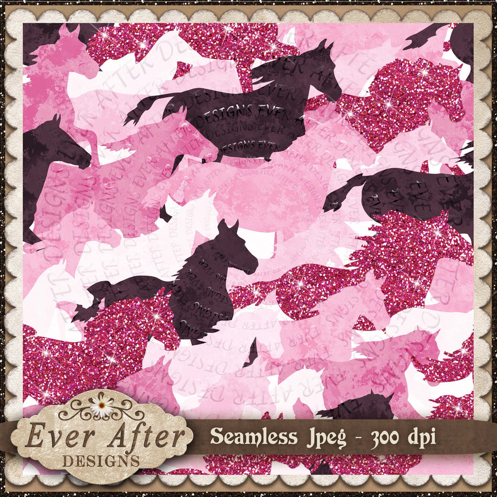 001328 horses pink with gold glitter