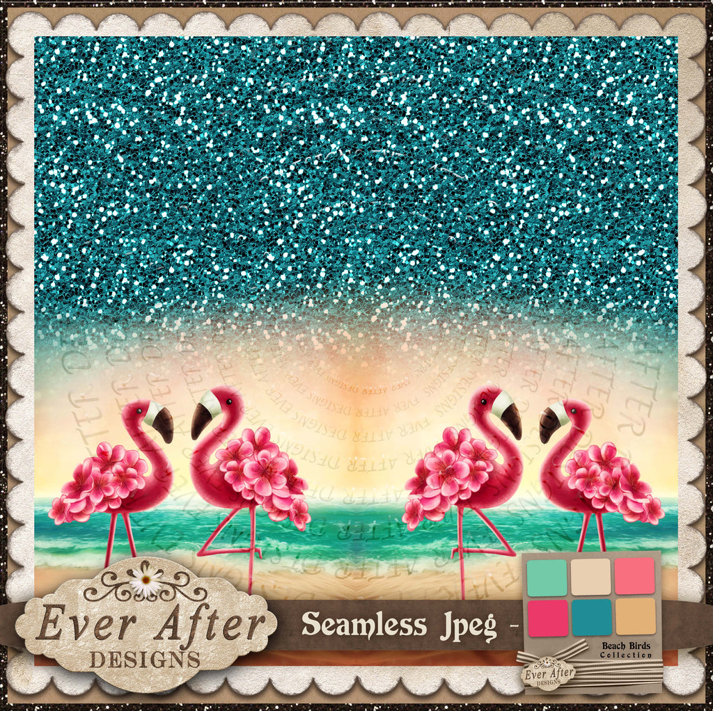 001330 Beach bird drip glitter teal