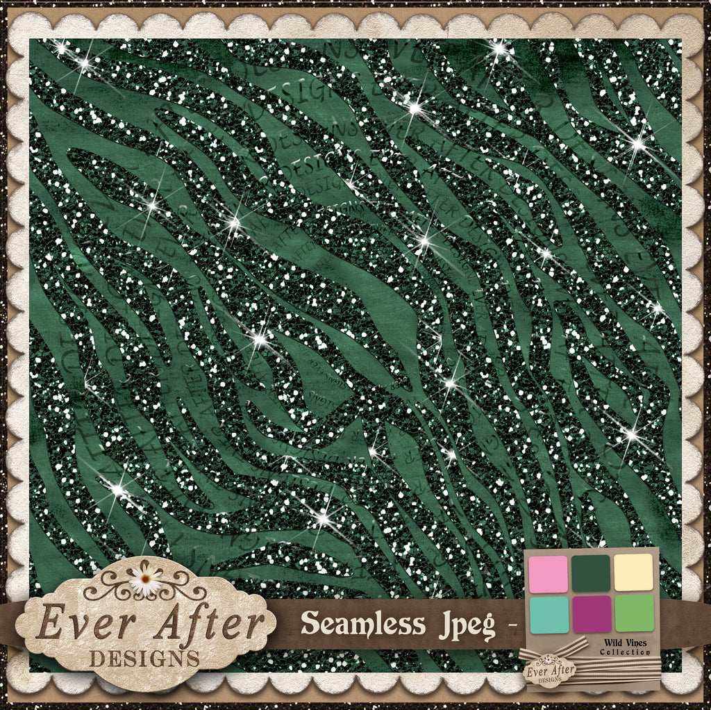 001527 wild vines zebra glitter dark green