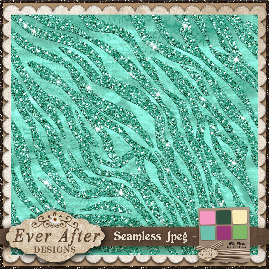 001528 wild vines zebra glitter teal