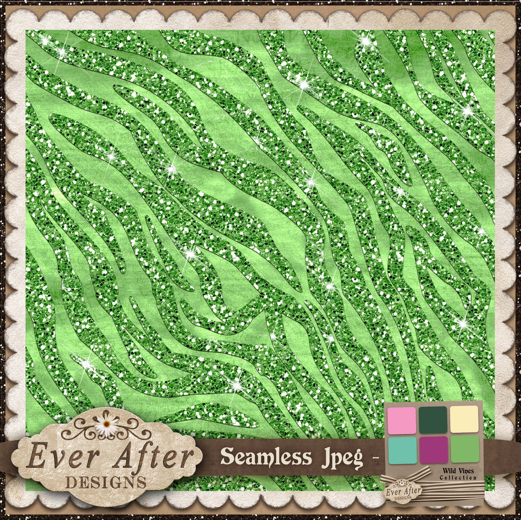 001529 wild vines zebra glitter light green