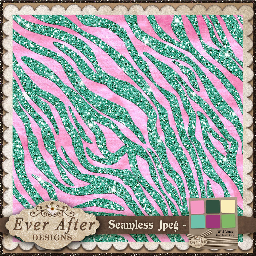 001531 wild vines zebra glitter teal pink